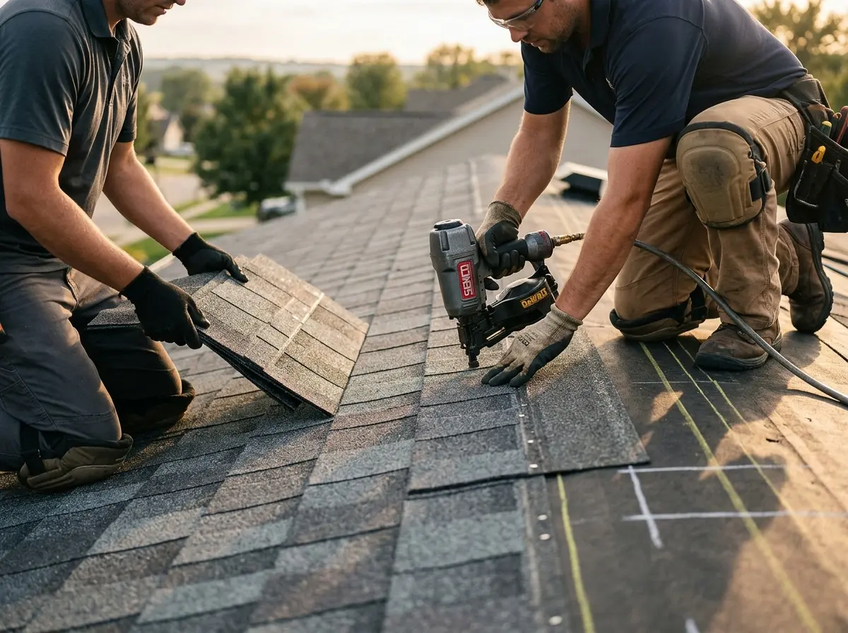Professional roofer working on a residential roof in Salinas